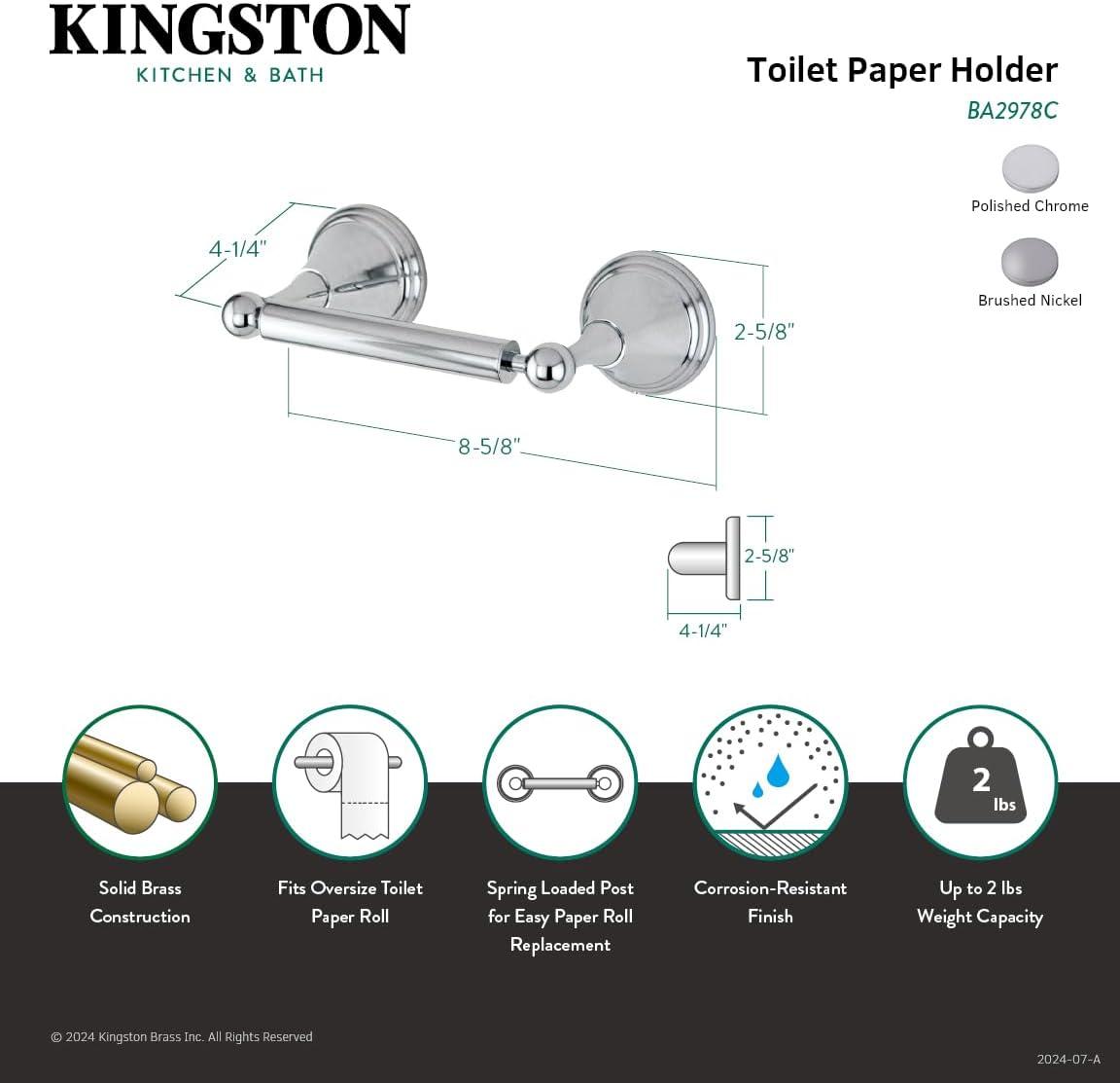 Kingston Brass Ba2978 Governor Wall Mounted Spring Bar Toilet Paper Holder - Nickel