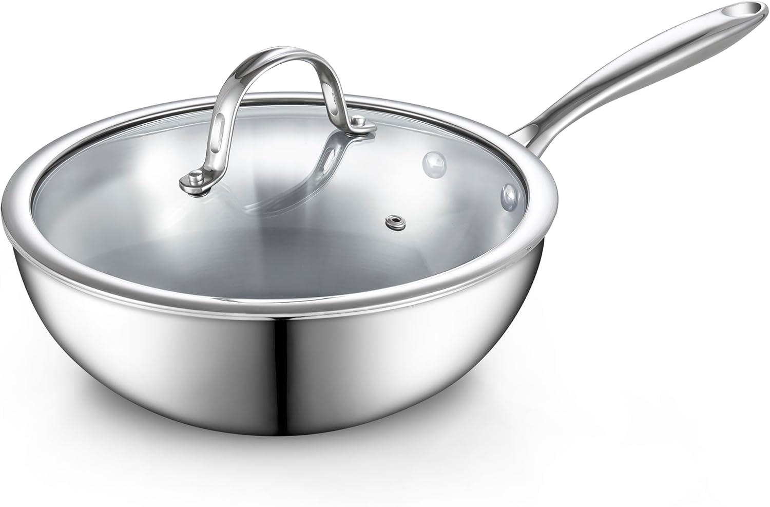 10.5-Inch Stainless Steel Wok with Glass Lid