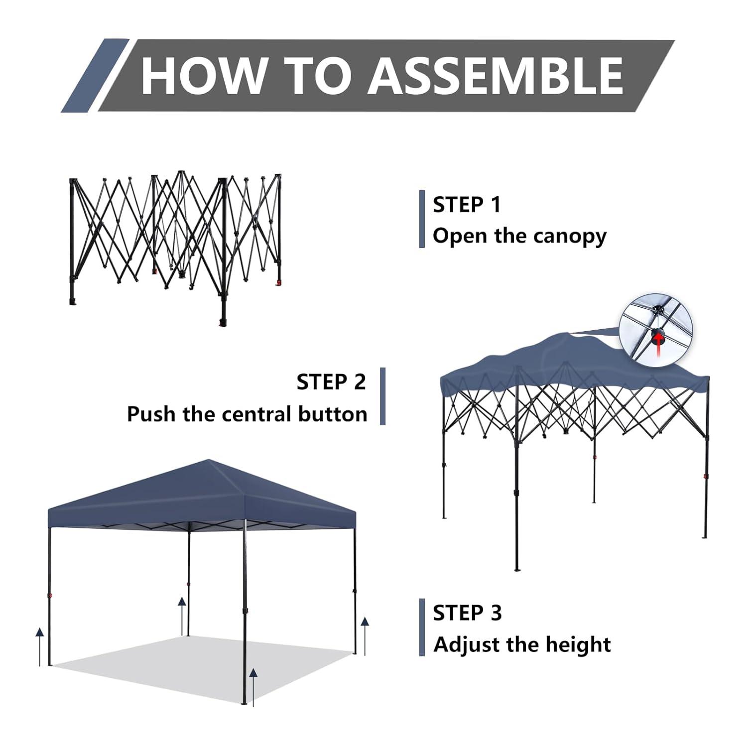 YRLLENSDAN Pop Up Canopy 10x10, Pop Up Tents for Parties 10x10 Outdoor Canopy Pop Up Tent Canopy Waterproof Canopy UV Protection Shade Tent for Backyard Popup Tent 10x10, Blue