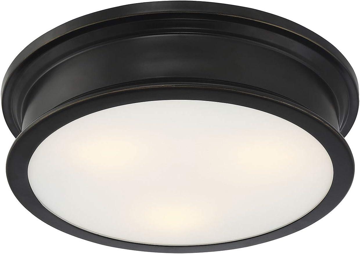Savoy House 6-133-16-44 Watkins Bohemian Industrial White Opal Glass Drum Flush Mount, 3-Light 180 Total Watts, 4" H x 16" W, Classice Bronze