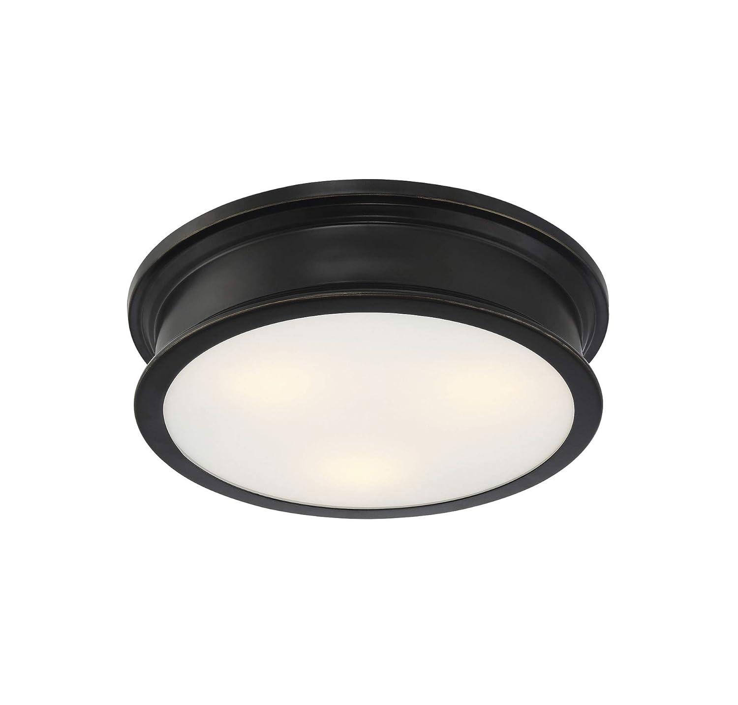 Savoy House 6-133-16-44 Watkins Bohemian Industrial White Opal Glass Drum Flush Mount, 3-Light 180 Total Watts, 4" H x 16" W, Classice Bronze