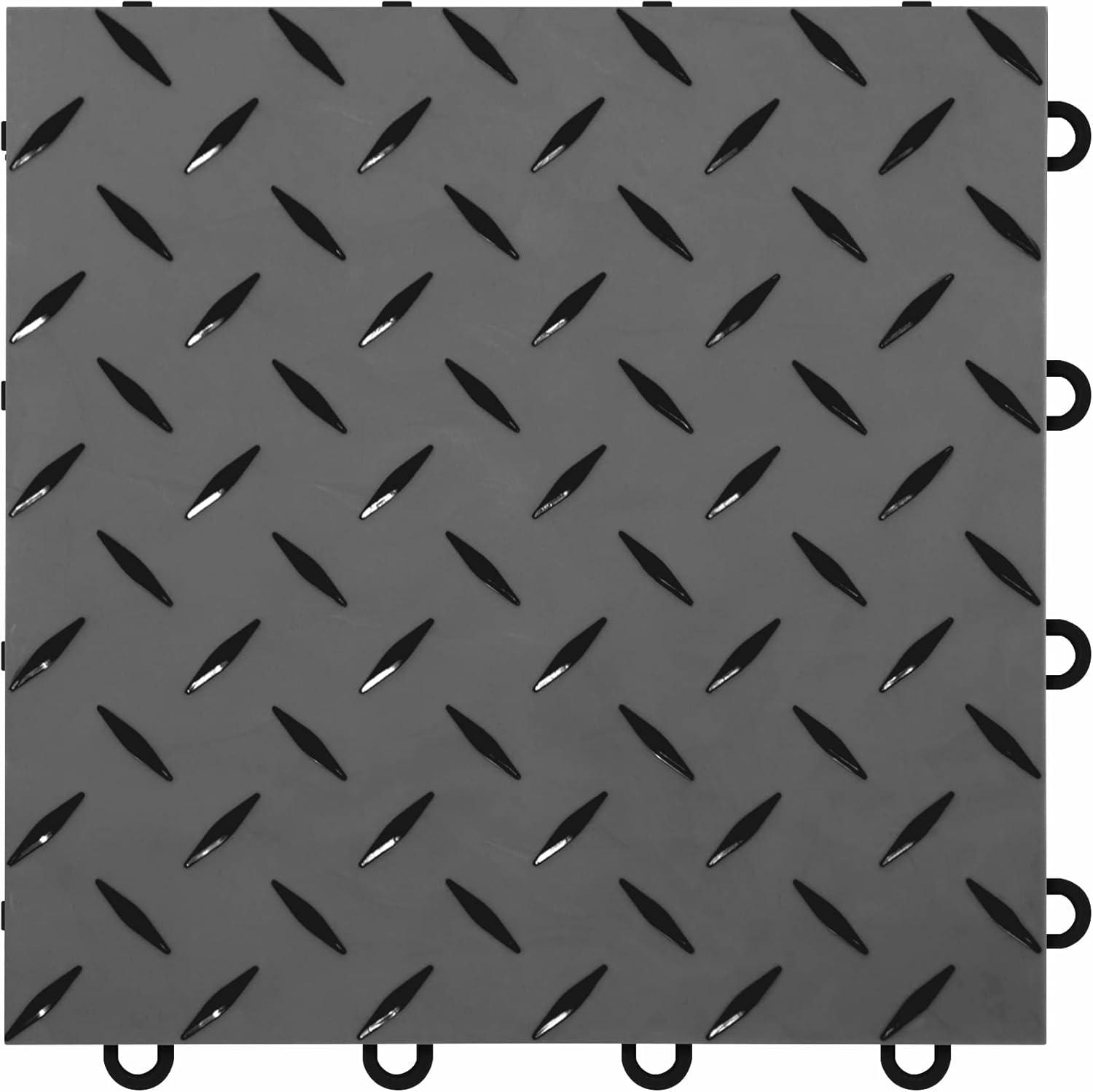 Graphite and Black Diamond Plate Interlocking Garage Floor Tiles