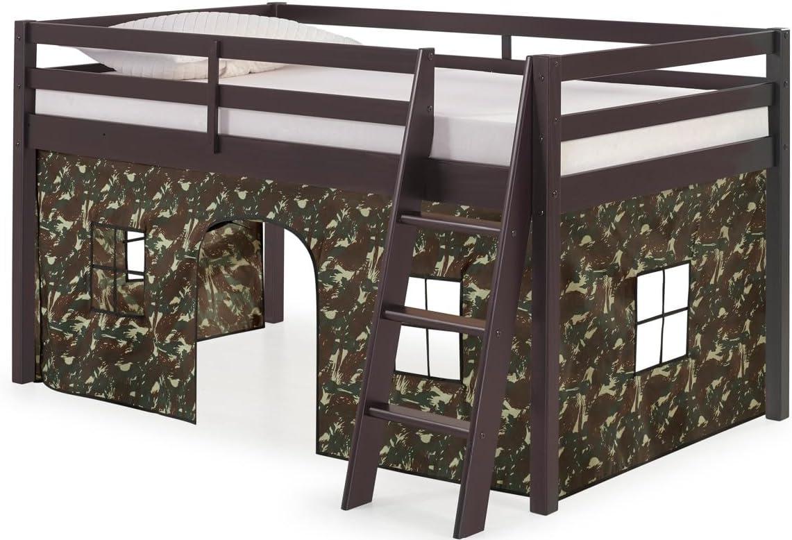 Alaterre Furniture Roxy Junior Loft - Espresso with Green Camo Bottom Tent