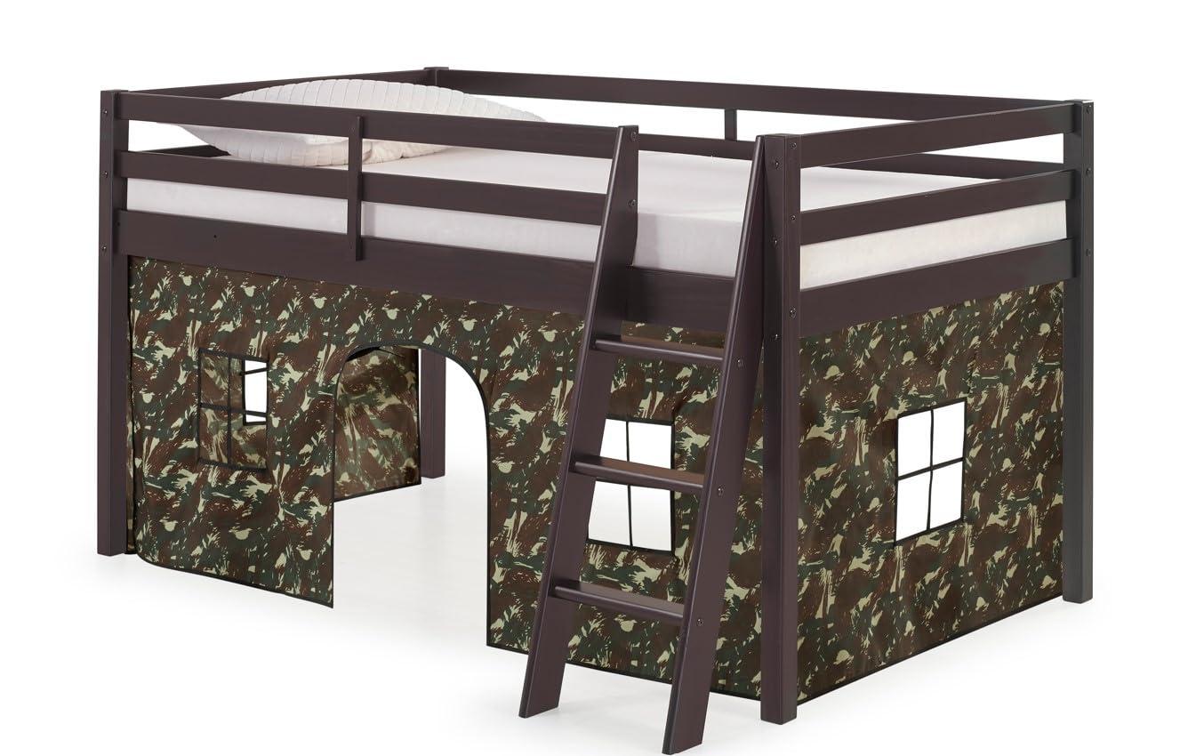 Alaterre Furniture Roxy Junior Loft - Espresso with Green Camo Bottom Tent