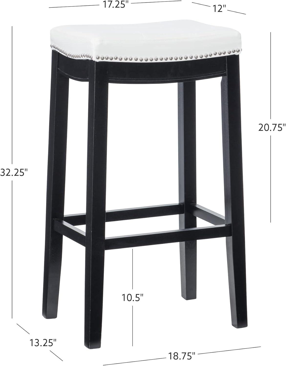 Claridge Backless Faux Leather Nailhead Saddle Barstool White/Black - Linon