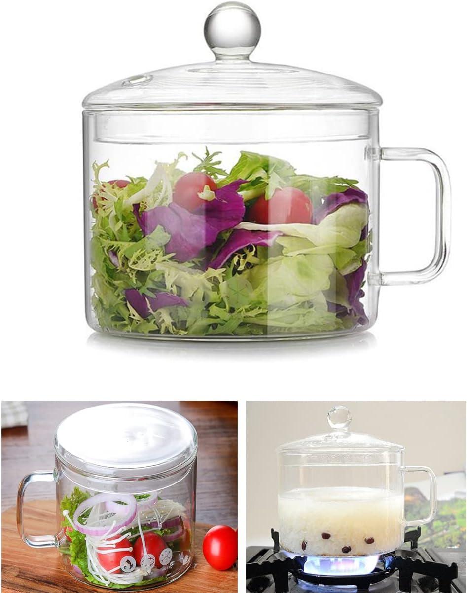 Ghojet Glass Saucepan with Lid 50oz Glass Cooking Pot Non-Stick Stovetop Saucepan Heat Resistant Glass Cookware Pot High Borosilicate Glass Stovetop Pot Even Heating for Soup Sauce Stew