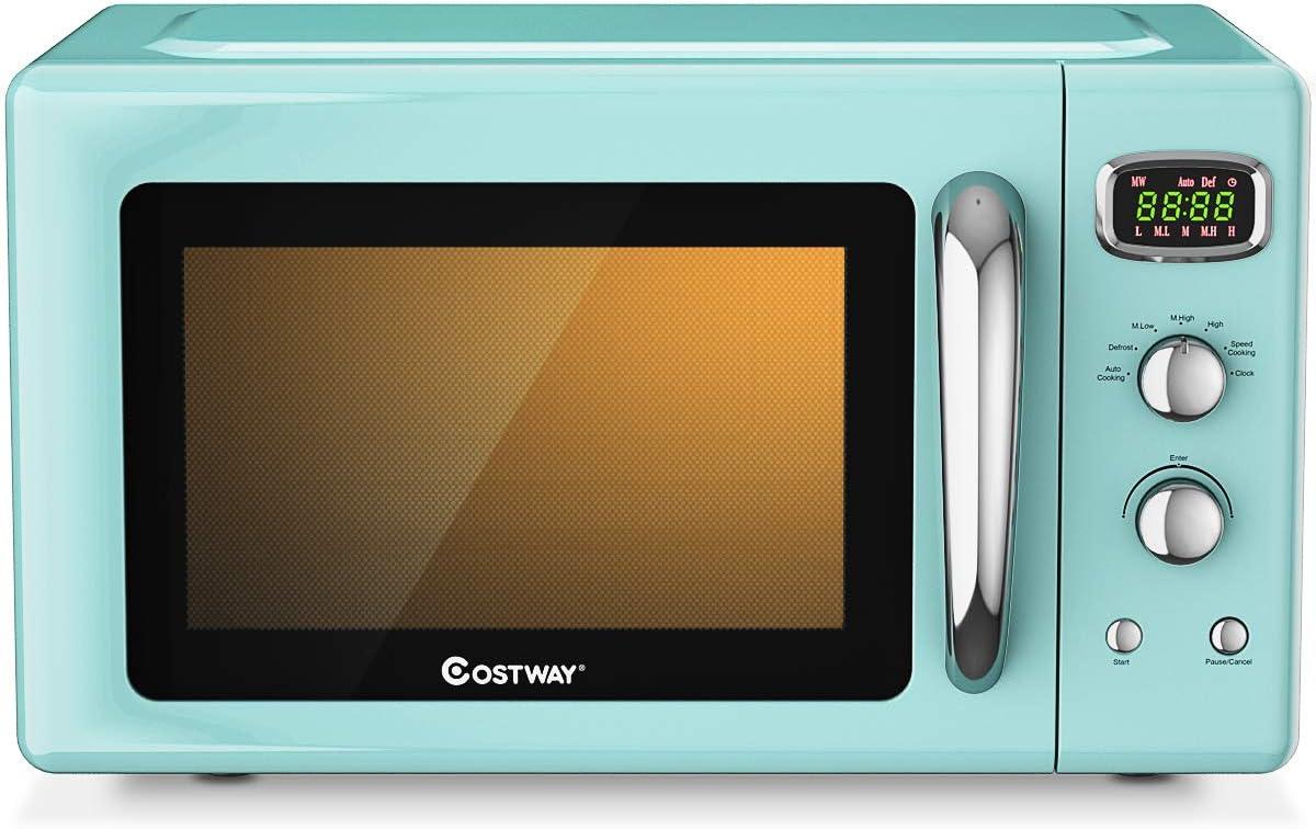Costway 0.9Cu.ft. Retro Countertop Compact Microwave Oven 900W 8 Cooking Settings Green