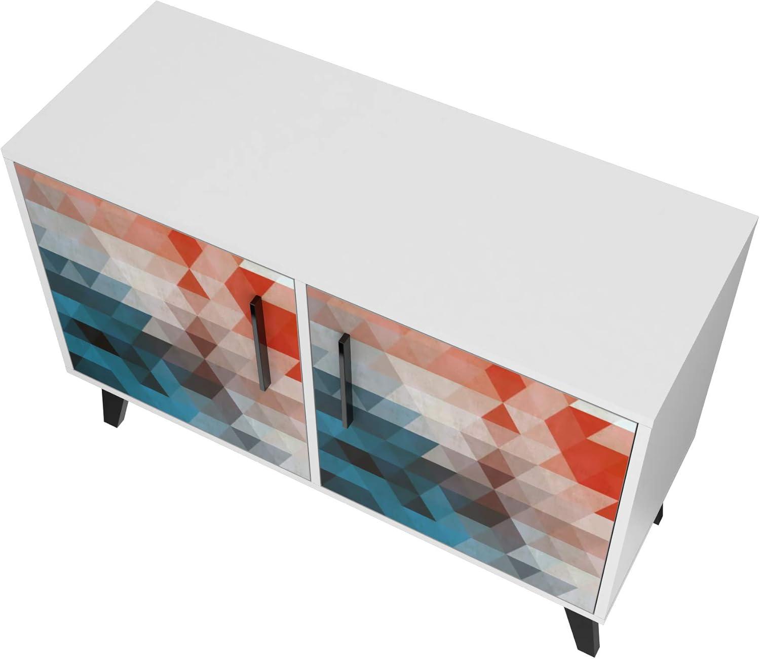 Manhattan Comfort Mid-Century- Modern Amsterdam Double Side Table 2.0 with 3 Shelves in Multi Color Red and Blue