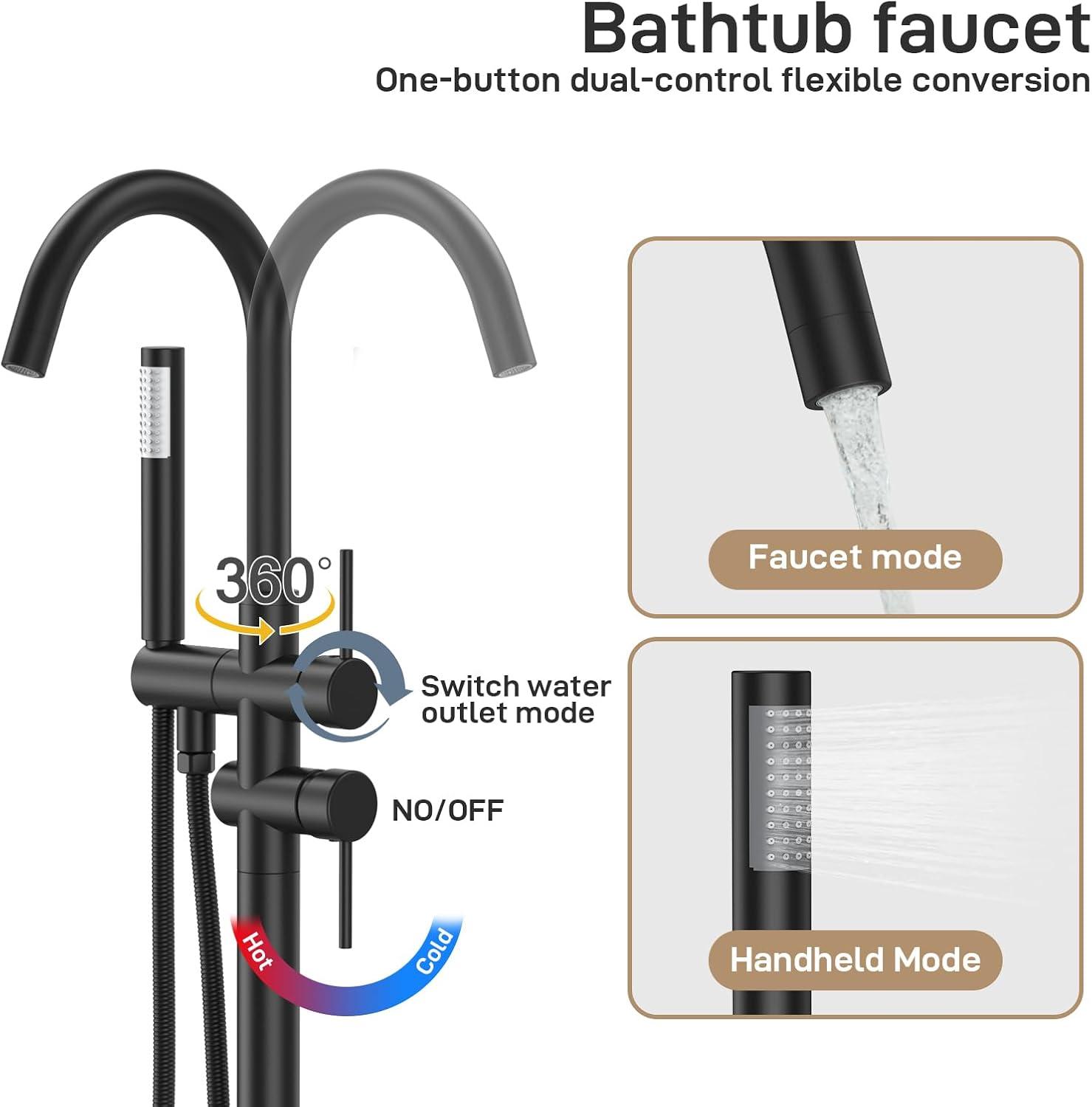 Matte Black Freestanding Bathtub Faucet with Handheld Shower