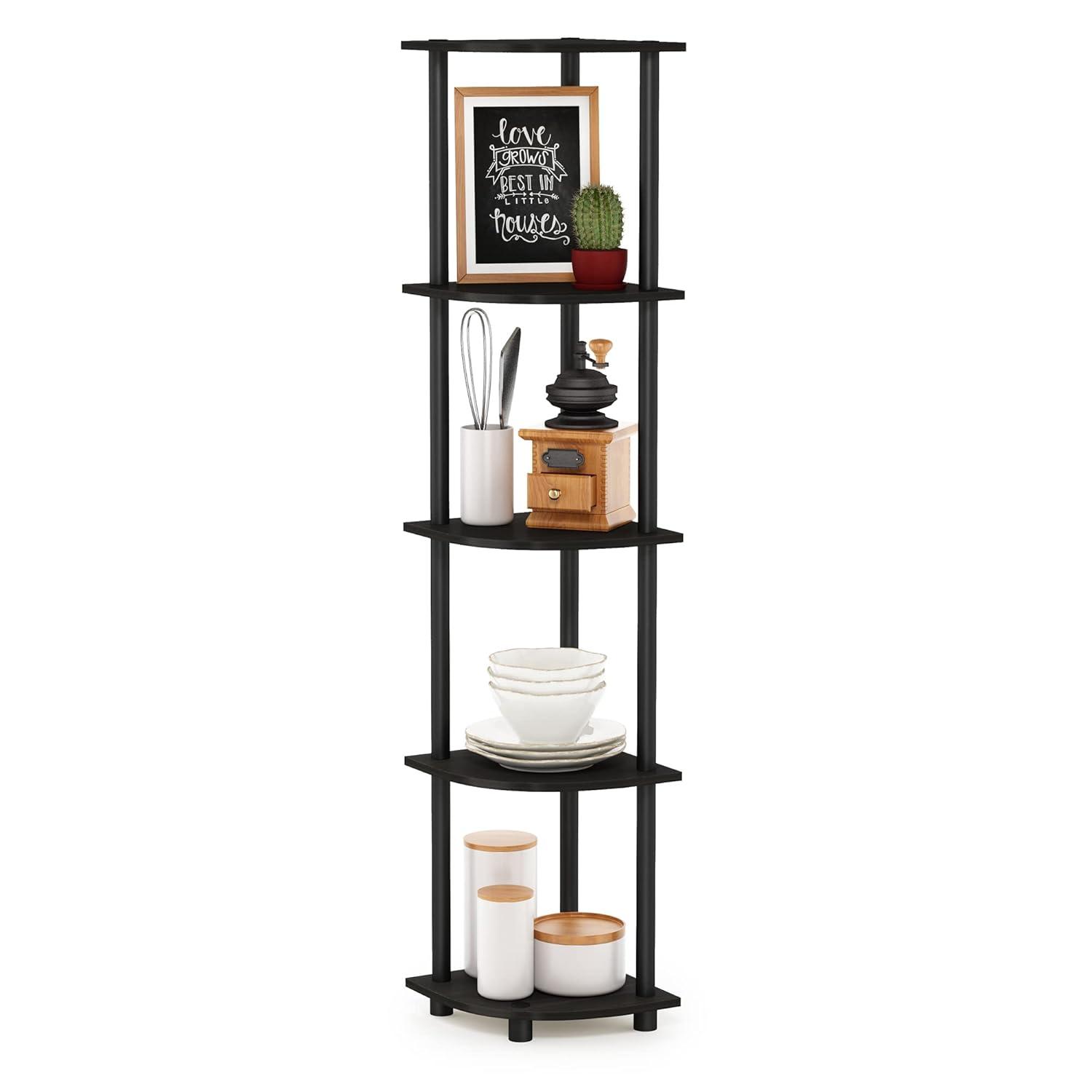 Furinno Turn-N-Tube 5 Tier Corner Display Rack Multipurpose Shelving Unit, Espresso & Black - 57.7 x 11.6 x 11.6 in.