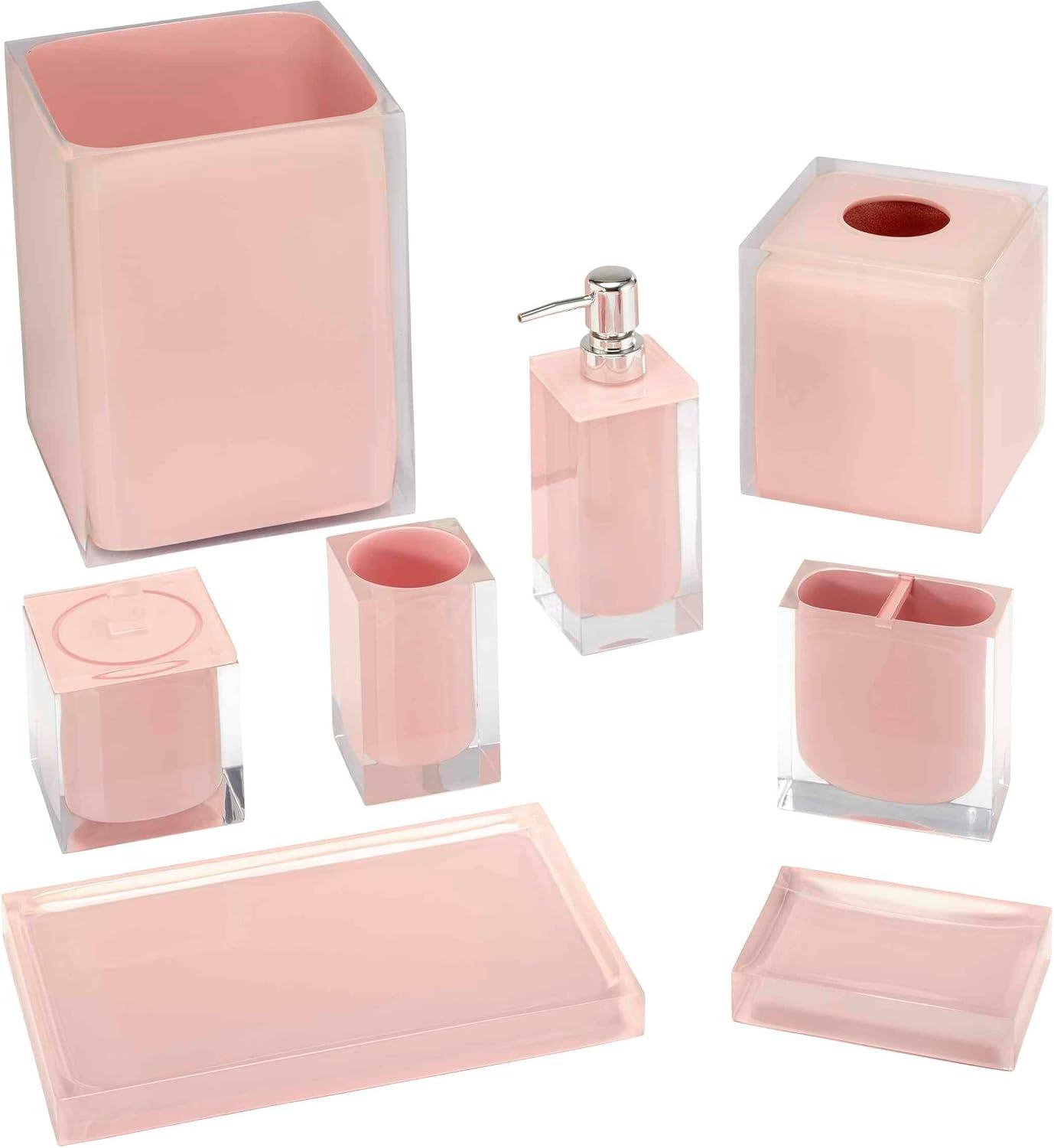 Pink Resin Modern 4-Piece Bathroom Accessory Set