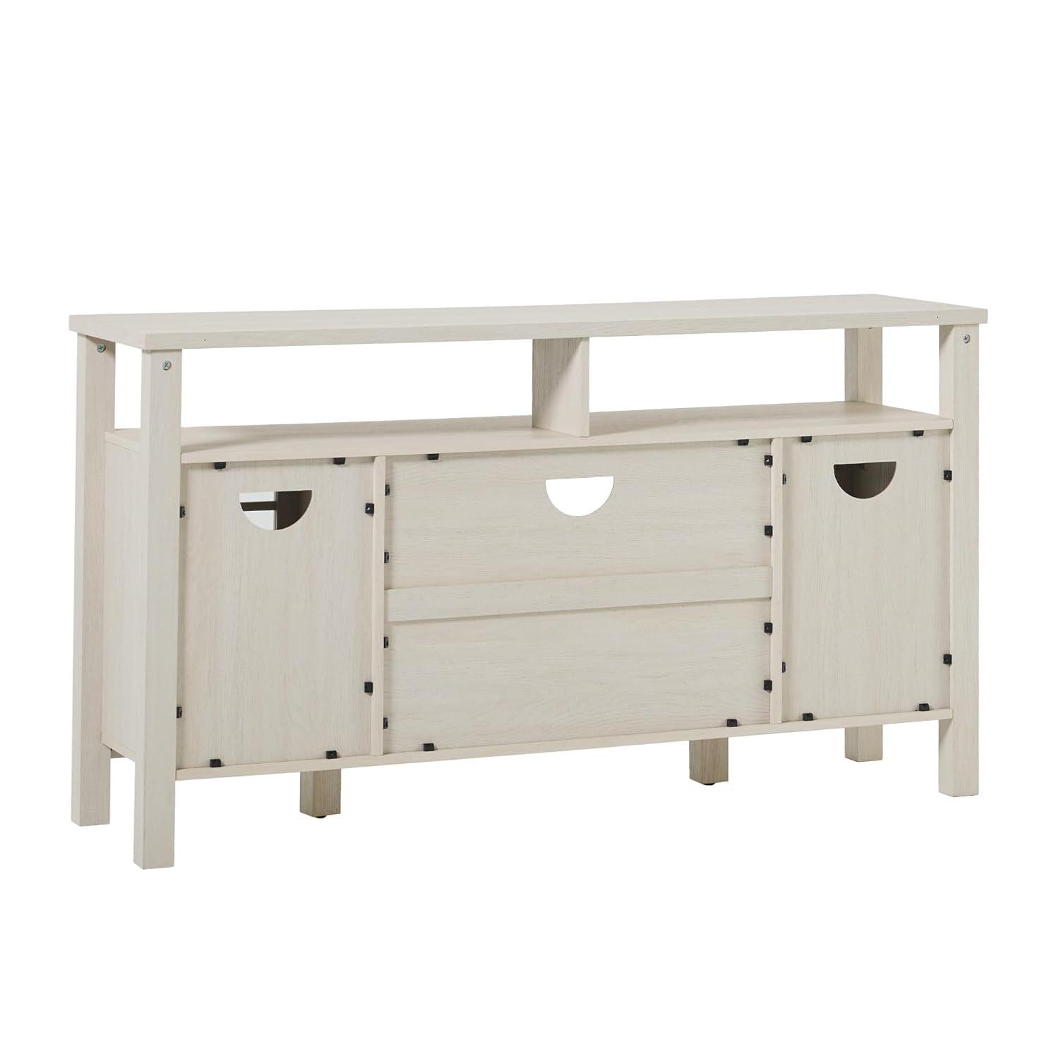 Walker Edison 58" Transitional 2-Door Windowpane TV Stand for TVs up to 65”, Ivory Oak