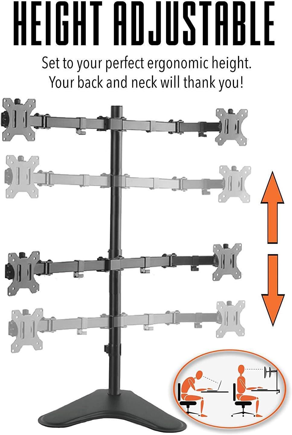 Quadruple Monitor Mount Freestanding Monitor Arm with 4 Adjustable VESA Mounts Black Stand Steady