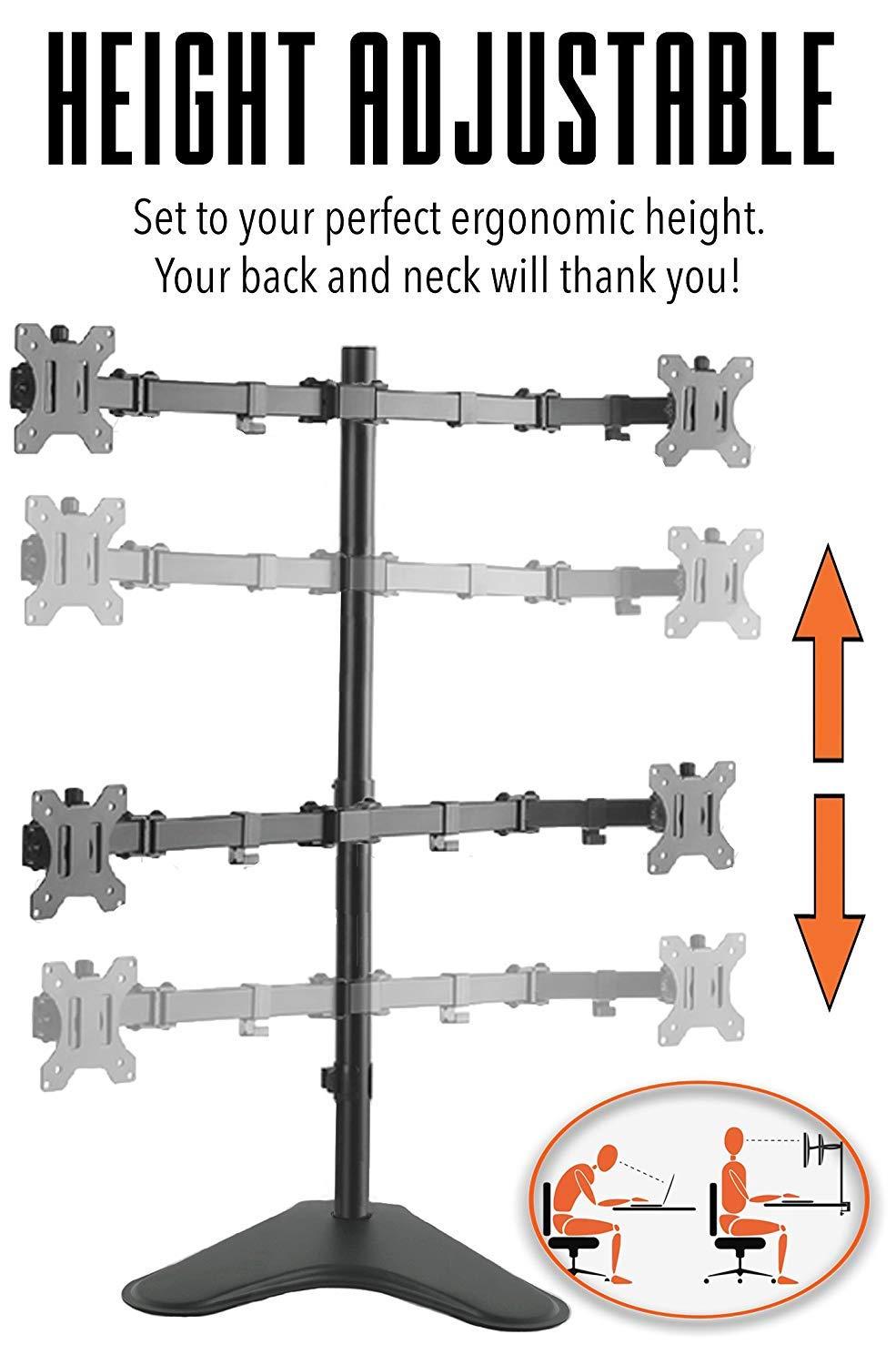 Quadruple Monitor Mount Freestanding Monitor Arm with 4 Adjustable VESA Mounts Black Stand Steady