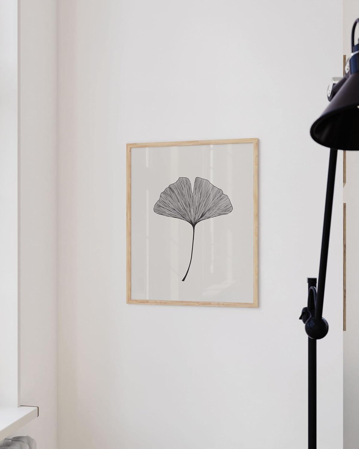 Haus and Hues Plant Wall Art - Ginkgo Flower Botanical and Minimalist Neutral Print Black and White Art, Botanical Prints Minimalist Wall Art Black and White, Neutral Wall Art (12x16 Unframed)