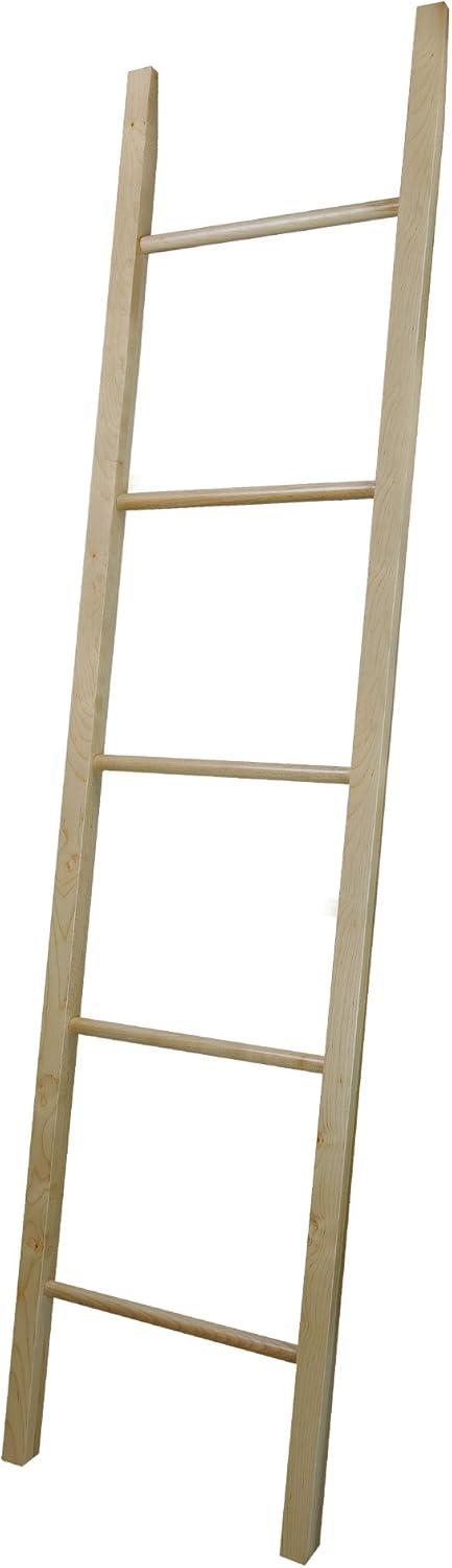 Natural Solid American Maple Decorative Ladder with Wheels