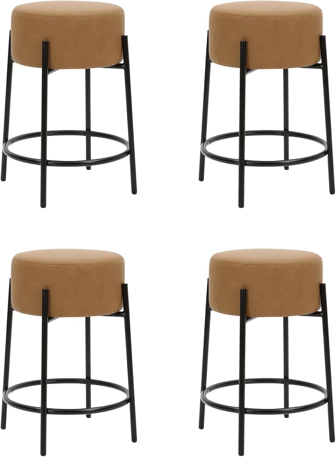 Nathan James Set of 4 Isaac Backless Barstools Brown Faux Leather