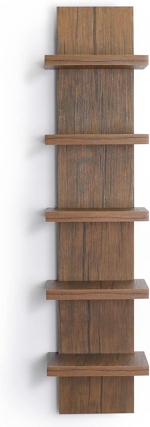 5 Tier Wall Shelf Unit, Decorative Wall Mount Vertical Shelving,Modern Column Floating Shelves for Bedrooms, Bathrooms 5.5" x 7.2" x 31"(Rustic Brown)