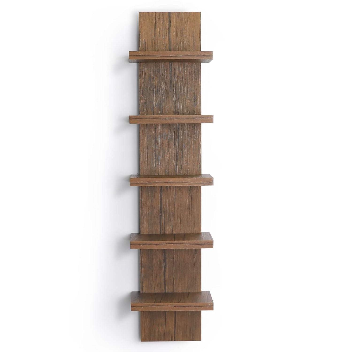 5 Tier Wall Shelf Unit, Brown Wall Shelf, Multifunctional Display Floating Shelf, Bedroom and Home Decor Organizer