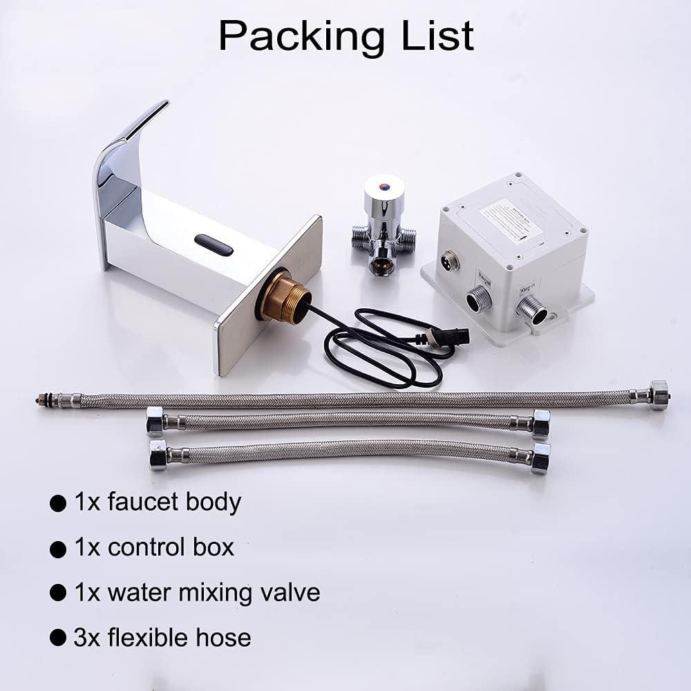Touchless Bathroom Sink Faucet Motion Sensor Hands Free Automatic Commercial Vanity Water Faucets with Temperature Control Hot & Cold Mixing Valve Chrome