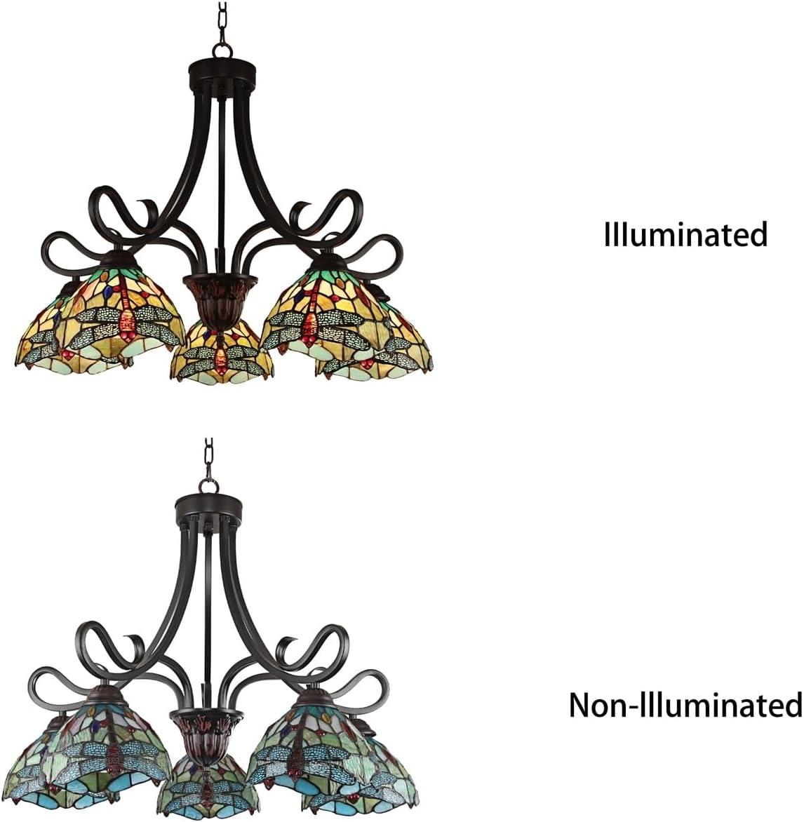 Radiance Goods Dragonfly Tiffany-Style Dark Bronze 5 Light Large Chandelier 27" Wide