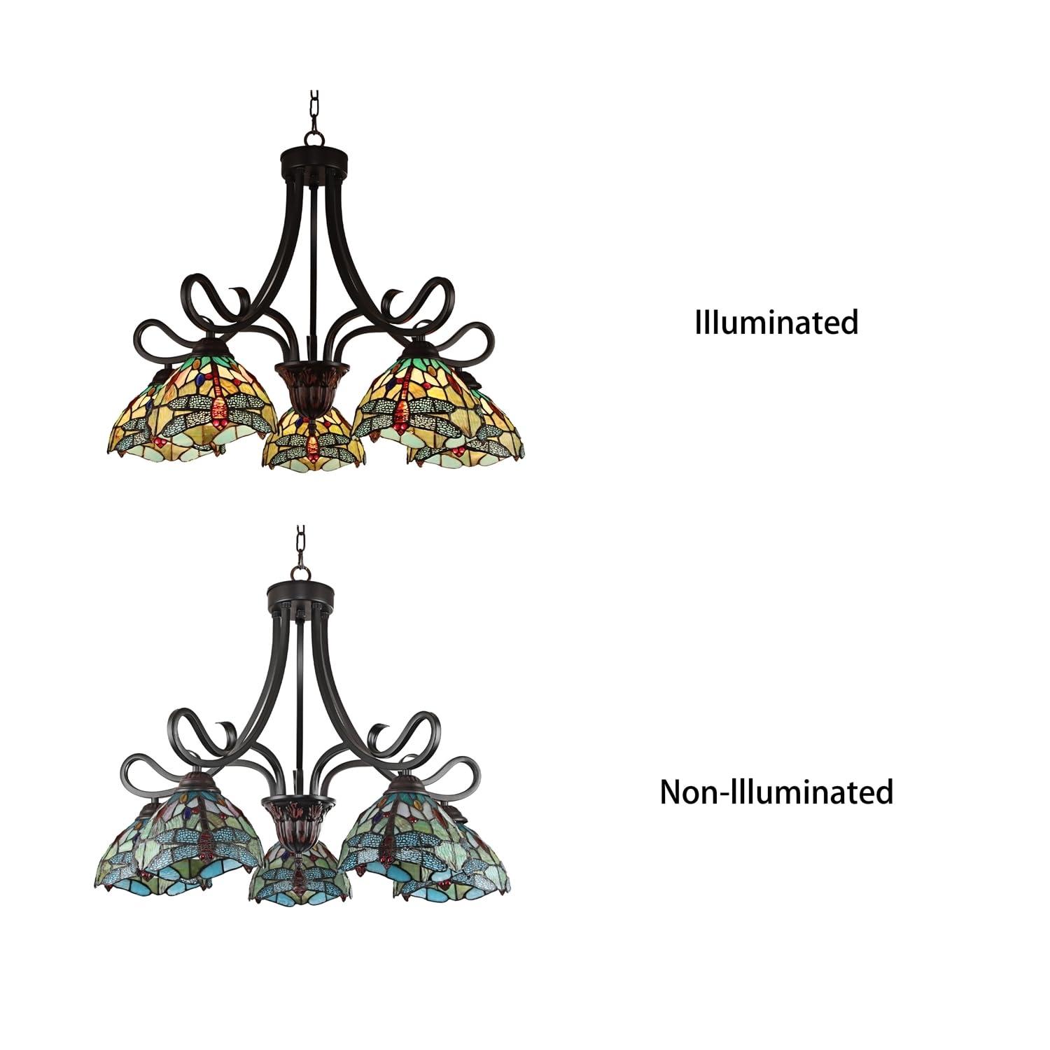 Chloe Lighting Empress Dragonfly Tiffany-Style Dark Bronze 5 Light Large Chandelier 27 Inch Wide