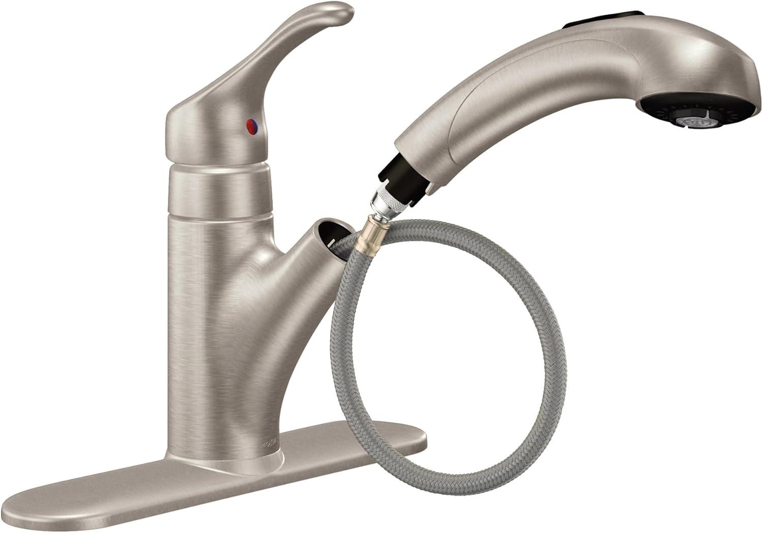 MOEN Renzo Spot Resist Stainless 9 in. H Pull Out Sprayer Kitchen Faucet with 360° Spout Swivel and PowerClean