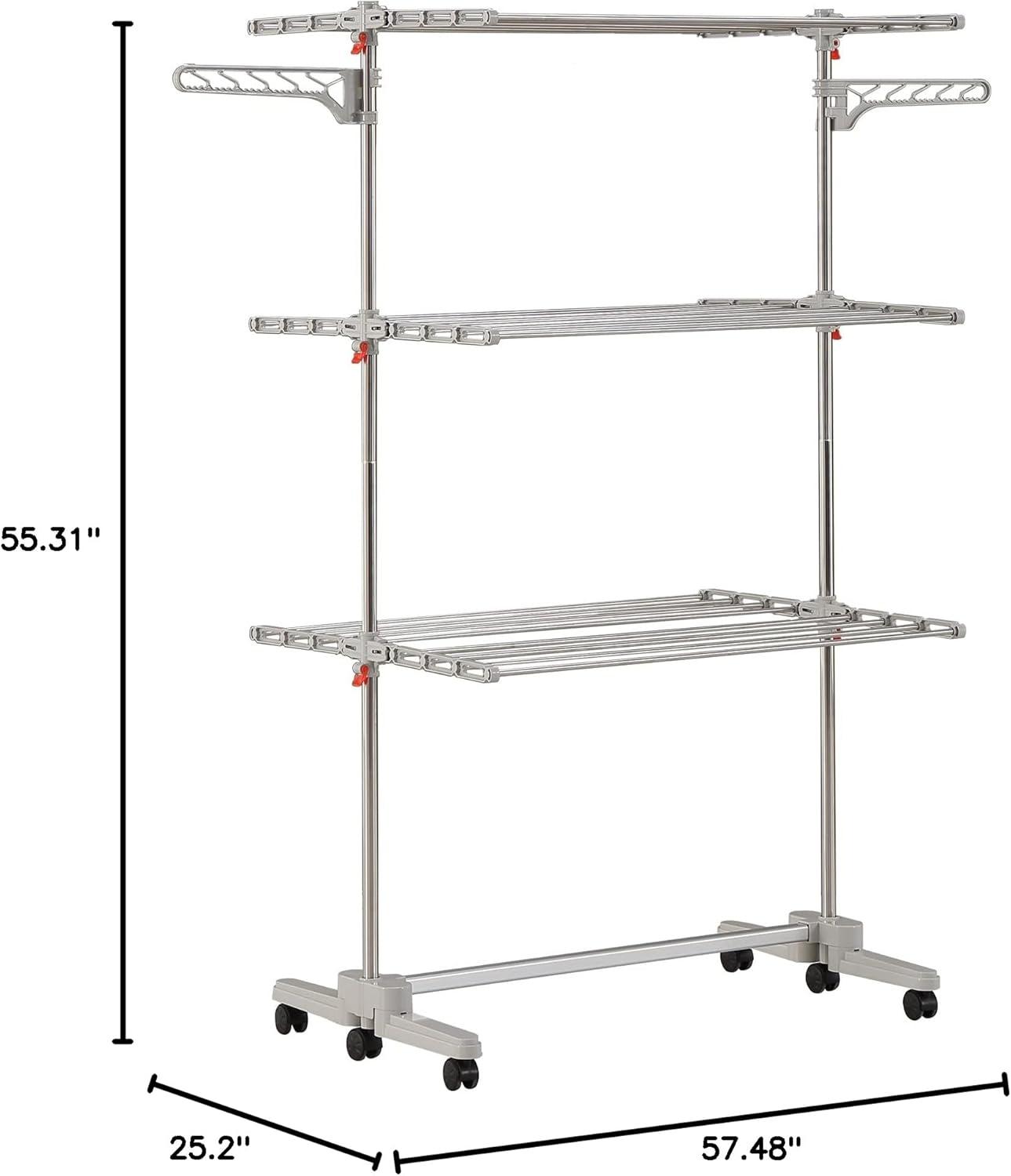 Drying Rack with Wheels - 48 Drying Rods, Heavy Duty, Movable, Perfect for Clothes, Duvet, Socks, Bed Linen, Sheets, 6 Wings