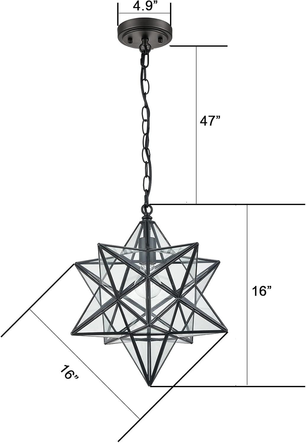 Geometric Black and Clear Glass Star Pendant Light