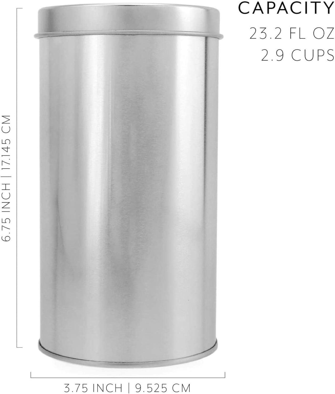 Solstice Large Double Seal Tea Canisters 4pk; Round Metal Containers with Interior Seal Lid