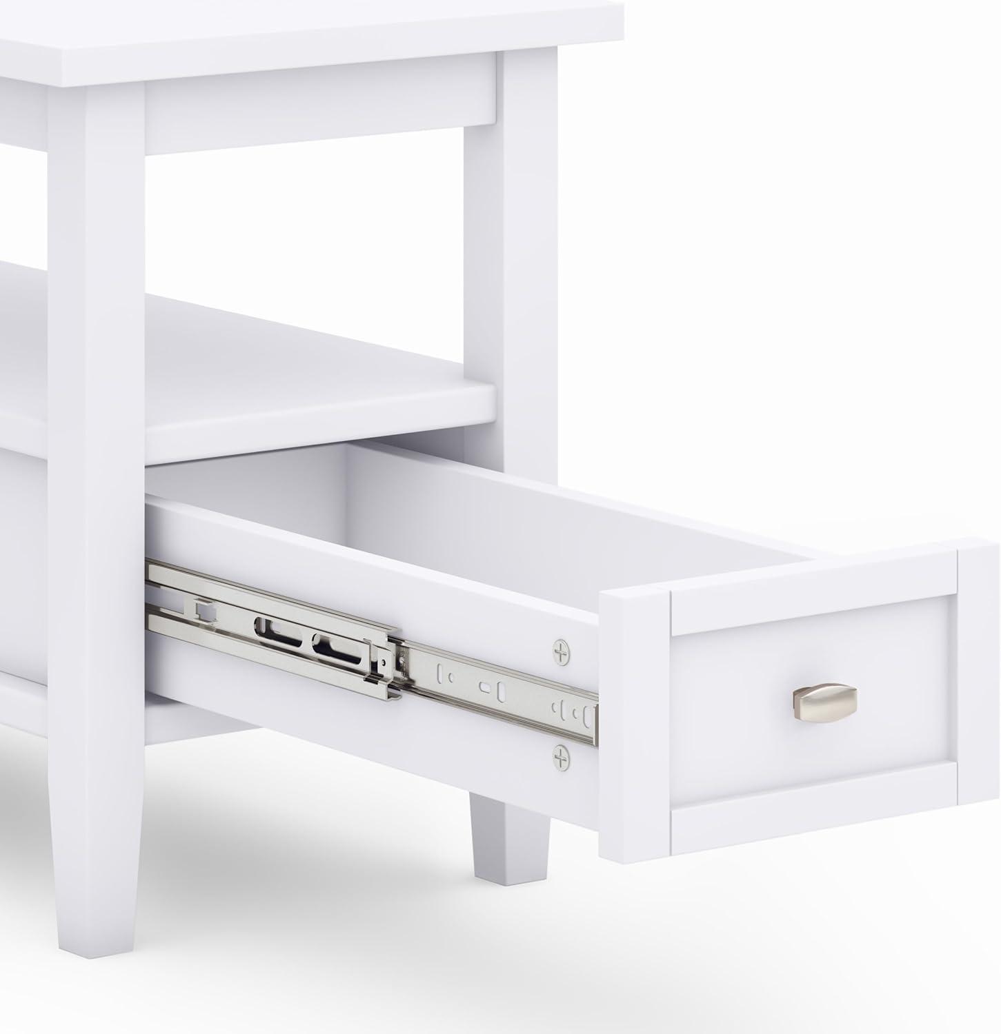 White Solid Wood and Metal Narrow Side Table with Storage