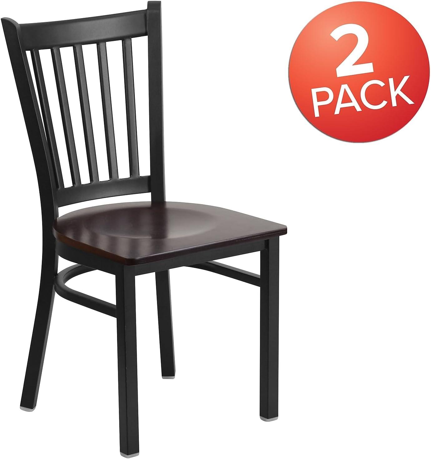 Flash Furniture 2 Pack HERCULES Series Black Vertical Back Metal Restaurant Chair - Walnut Wood Seat