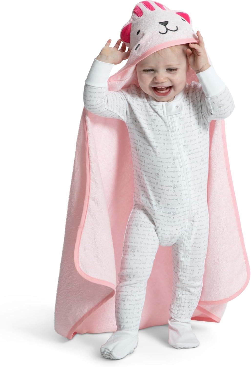 Delta Children Baby/Infant Hooded Bath Towel - Super Soft and Absorbent- Newborn Essential - Ideal Baby Registry/Shower Gift for Boys and Girls, Pink Cat