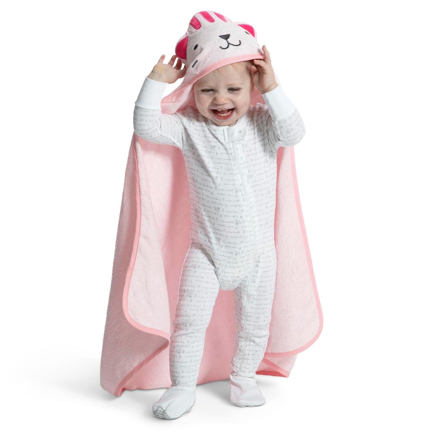 Delta Children Baby/Infant Hooded Bath Towel - Super Soft and Absorbent- Newborn Essential - Ideal Baby Registry/Shower Gift for Boys and Girls, Pink Cat