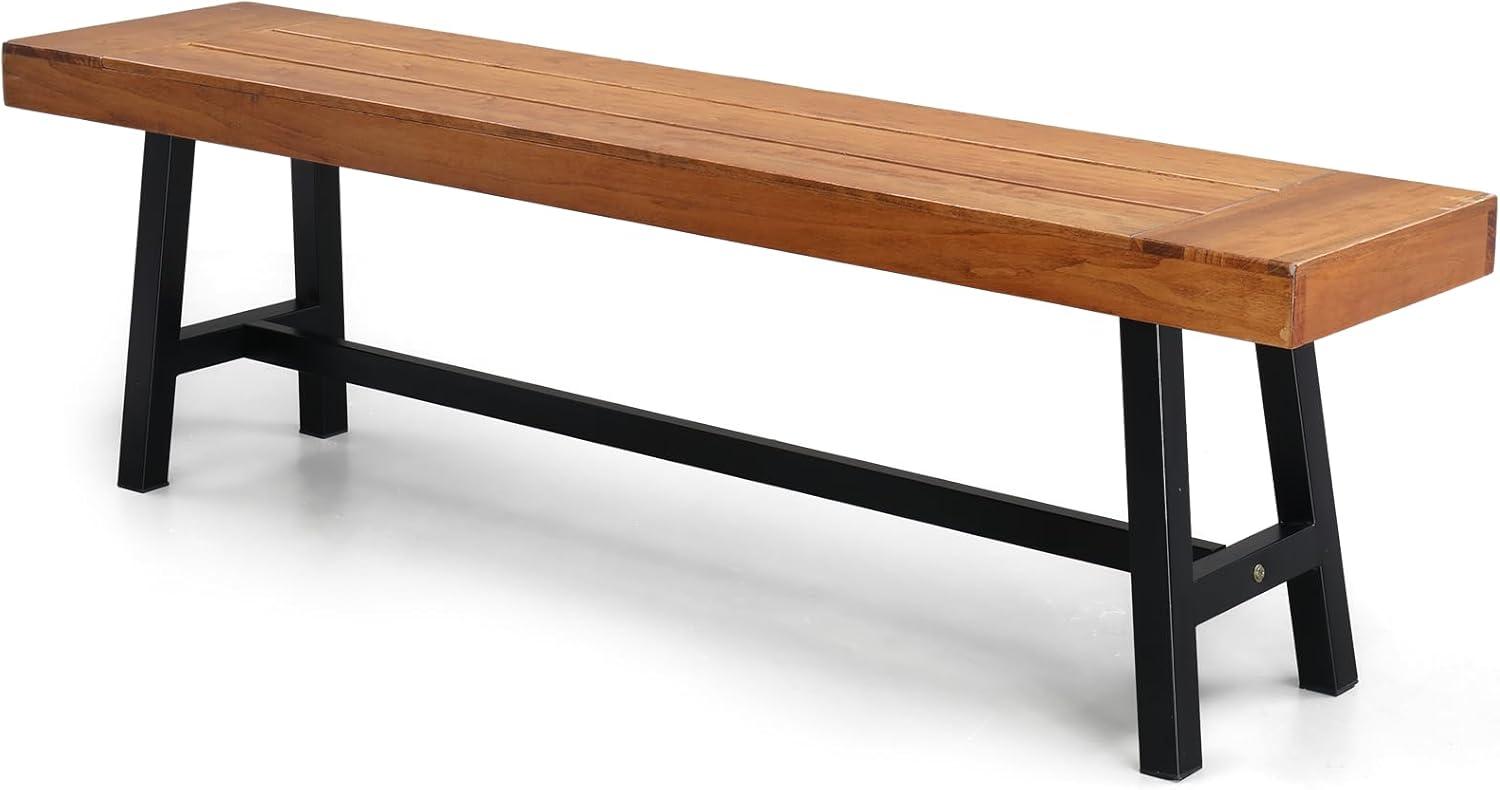 VINGLI Outdoor Bench with Metal Legs Rustic, Wood Dining Bench Indoor Outdoor Porch Benches for Yard Garden Dining (63in)