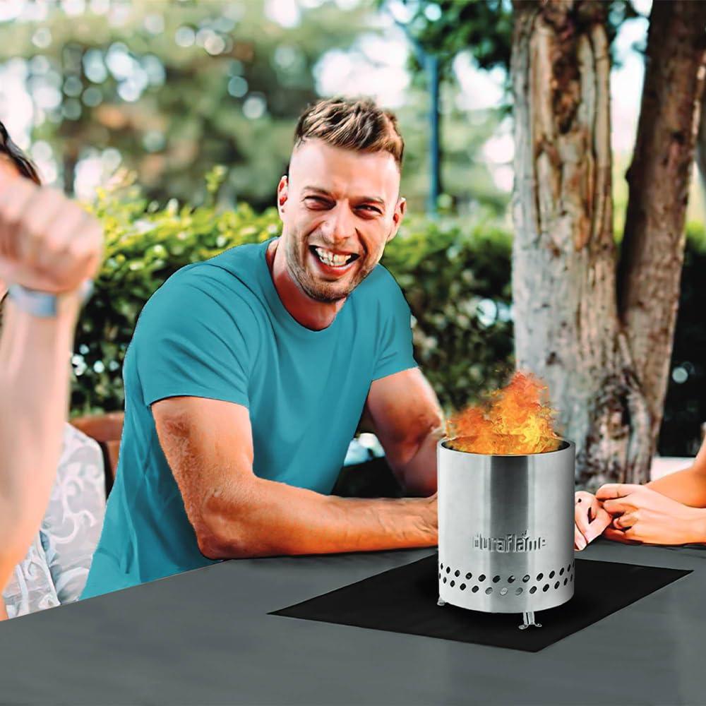 Duraflame 5.5 inch Table Top Fire Pit with Built-in Stand & Removable Grate, Low Smoke, Portable Mini Fire for Outdoor Use, Wood or Pellets, Double Walled Stainless Steel, with Travel Bag Included.