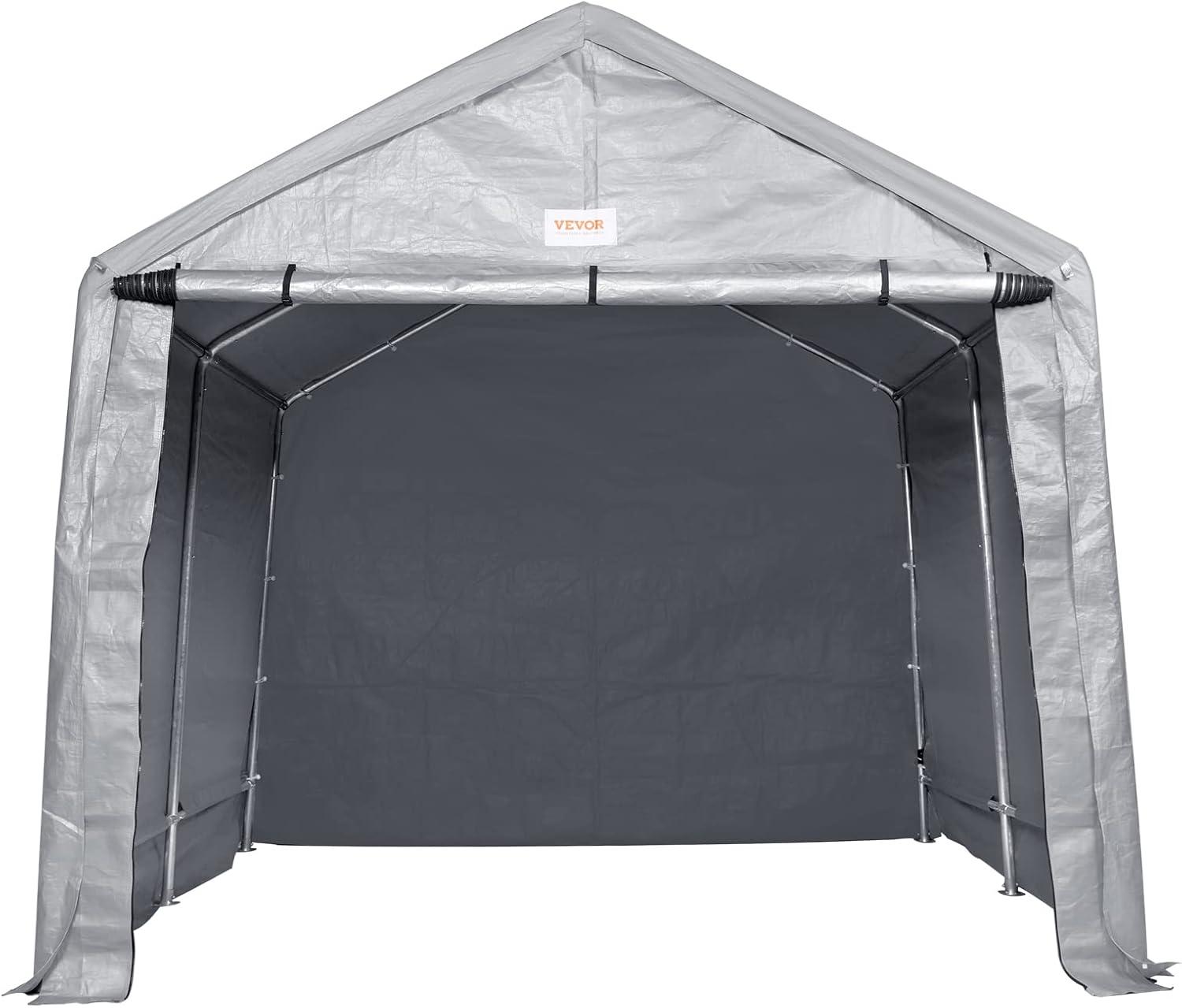 Gray 10' x 10' Portable Storage Shed with Windows and Steel Frame