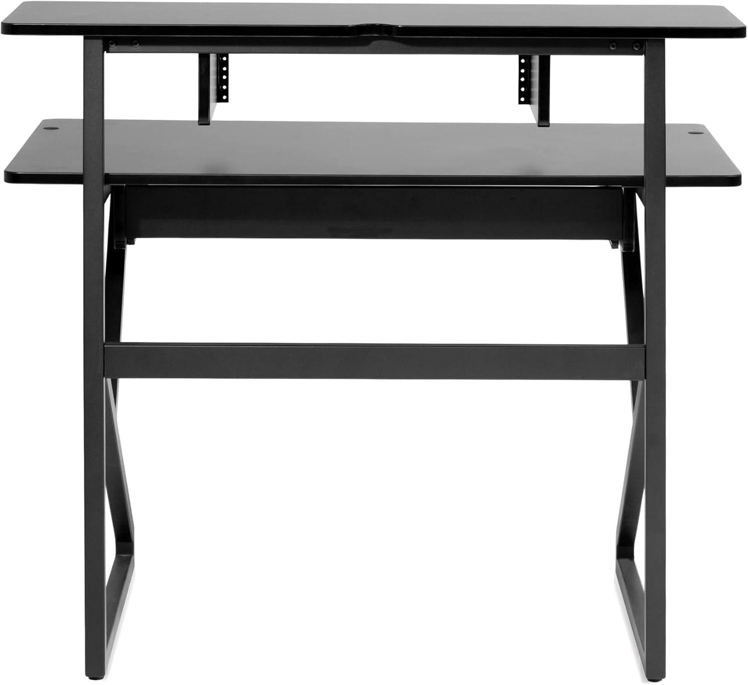 Compact Black Steel Studio Desk with Slide-Out Keyboard Tray