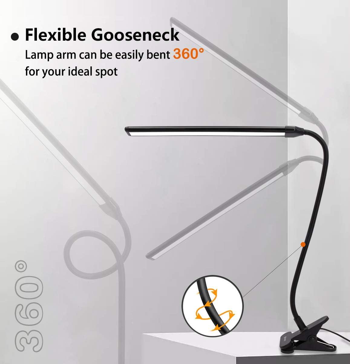 Clamp on Lamp, Clip Light, Desk Lamps with 3 Color Temperature Settings, 10 Brightness Levels, 2m USB Cord Power Supply and AC Adapter Included, Pack of 2 (Black)