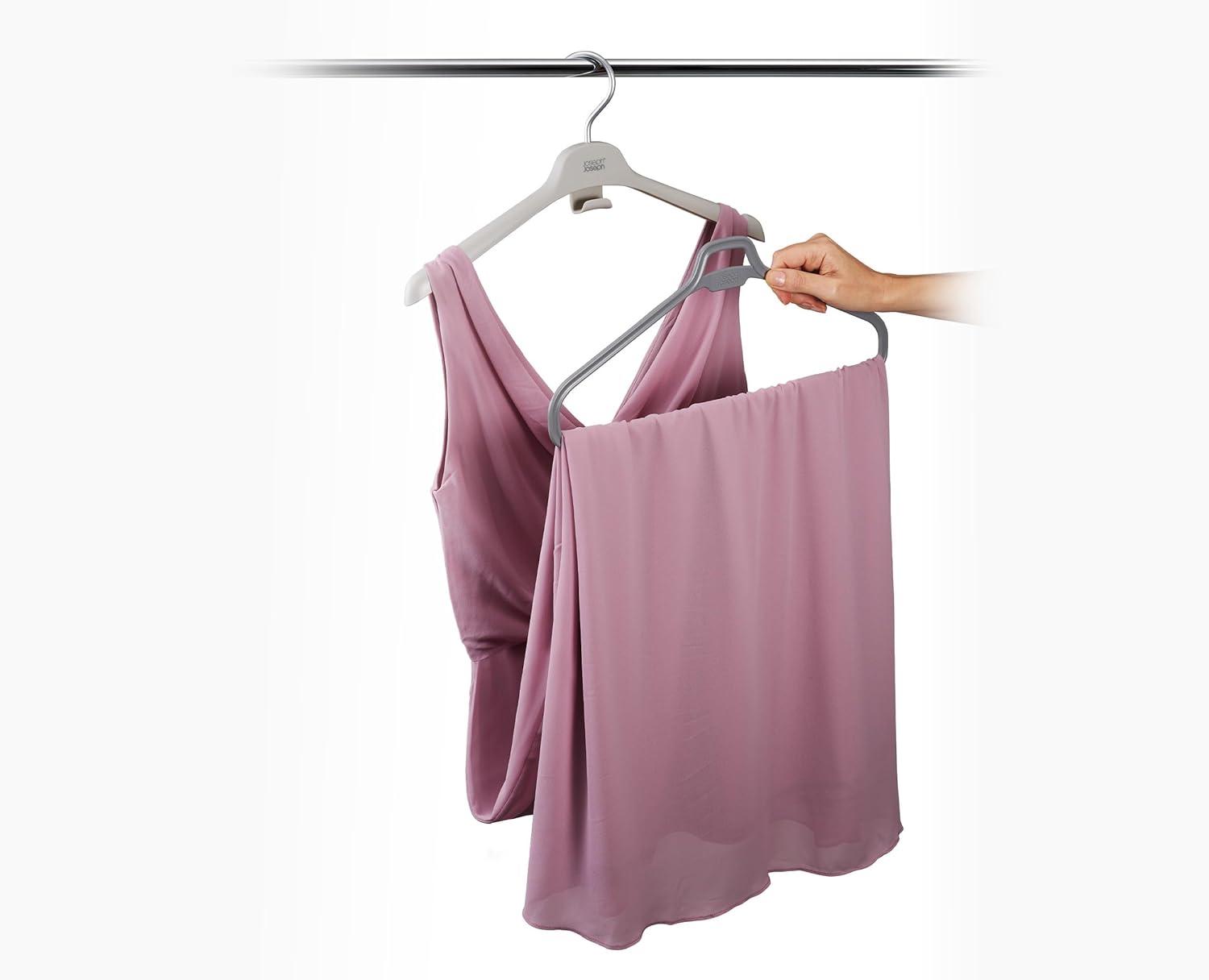 Joseph Joseph Orderly Set of 2 Long Garment Hangers, 2-Part Clothes Hanger for Dresses and Jumpsuits with Integrated Strap Hooks