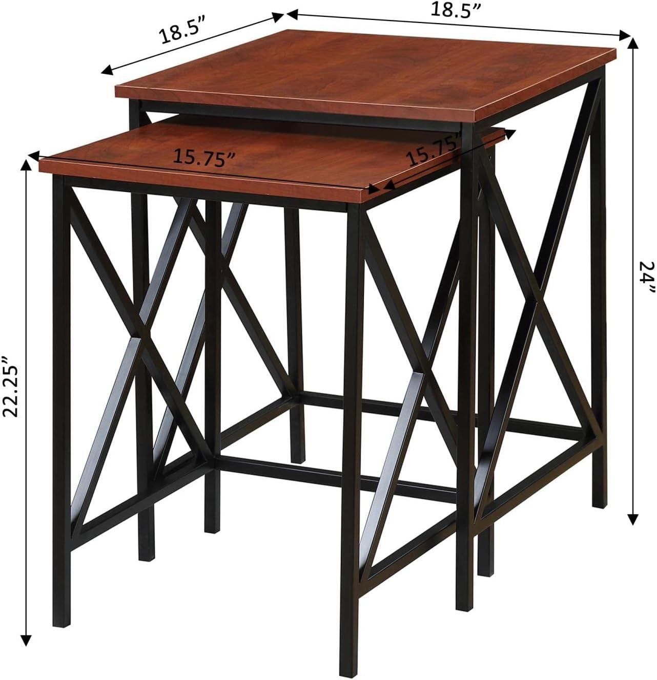 Tucson Cherry & Black Wood Square Nesting End Tables Set