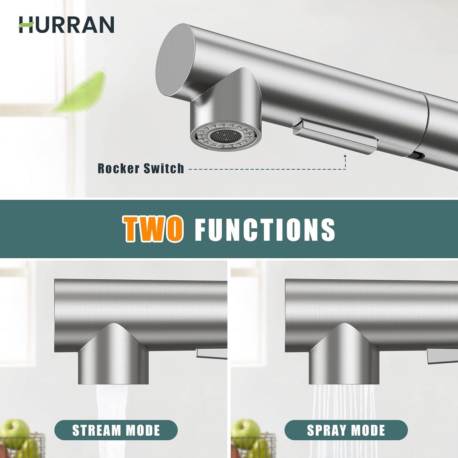 Brushed Nickel Stainless Steel Kitchen Faucet with Pull Down Sprayer