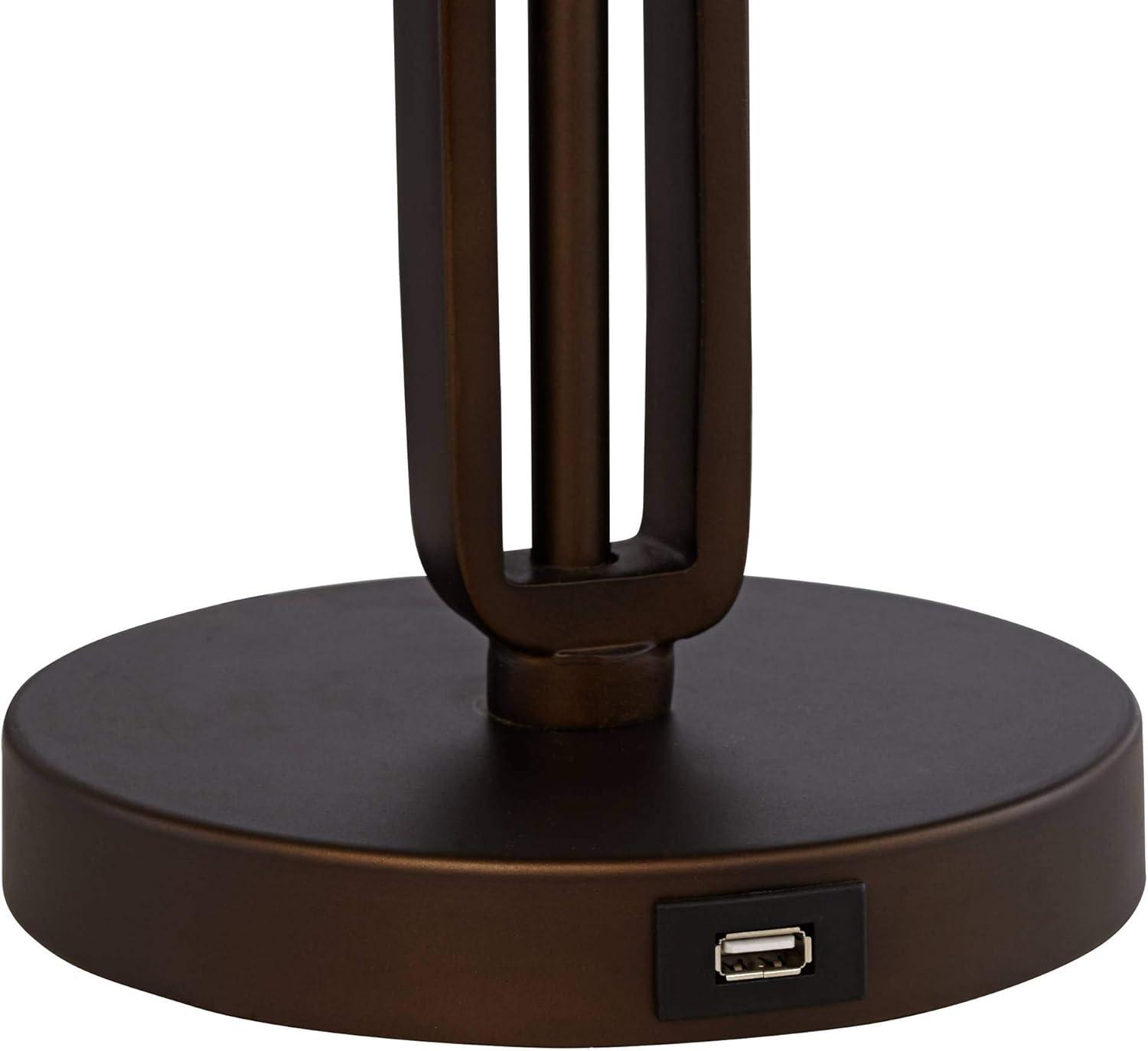 Franklin Iron Works Samuel Mission Desk Table Lamps 20" High Set of 2 Bronze with USB Charging Port Mica Shade for Bedroom Living Room Bedside Desk