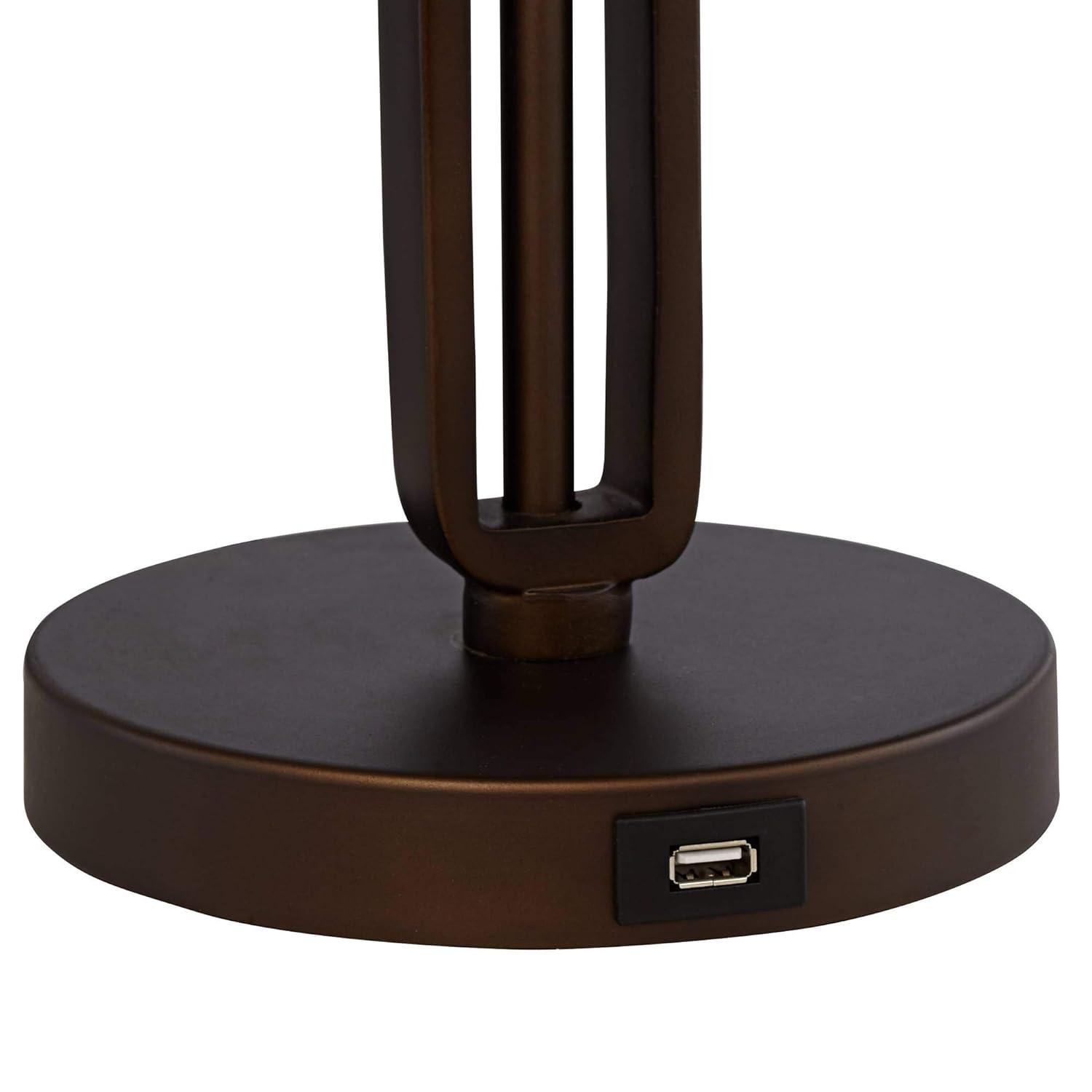 Franklin Iron Works Samuel Mission Desk Table Lamps 20" High Set of 2 Bronze with USB Charging Port Mica Shade for Bedroom Living Room Bedside Desk