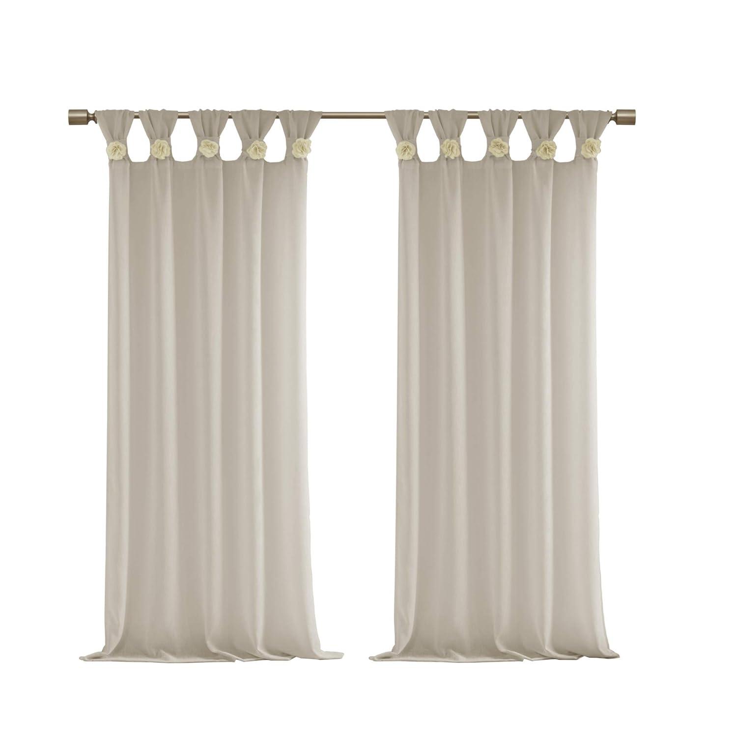 Madison Park Rosette Floral Embellished Cuff Tab Top Solid Curtain Panel