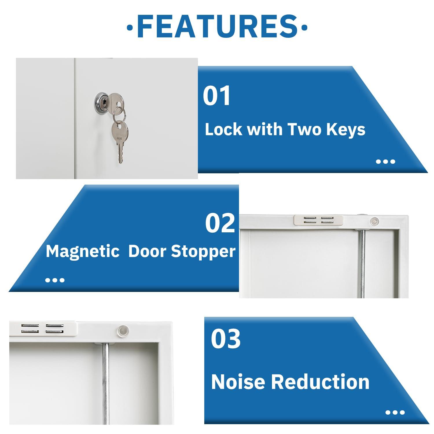 Metal Storage Cabinets with Shelves and Doors, Sideboard Buffet Cabinet for Kitchen, Entryway, Living Room, Home Office, Garage, Utility Room and Basement, 36.2" H x 31.5" W x 15.7" D (White)