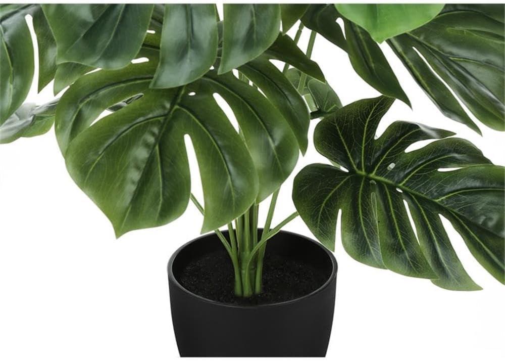 Monarch Specialties Artificial Plant 24 inch Tall Monstera Indoor Faux Fake Table Greenery Potted Real Touch Decorative Green Leaves Black Pot