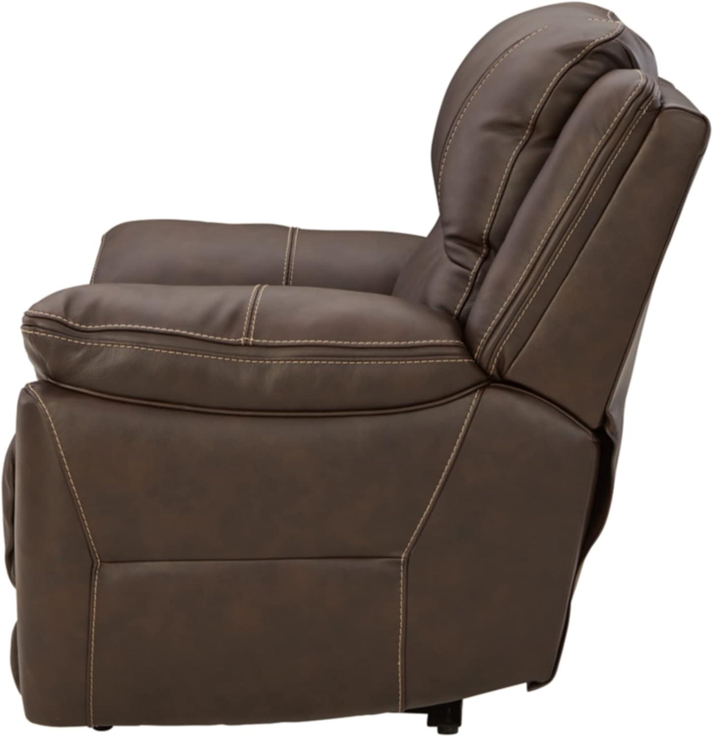 Brown Leather Contemporary Power Recliner with Adjustable Headrest