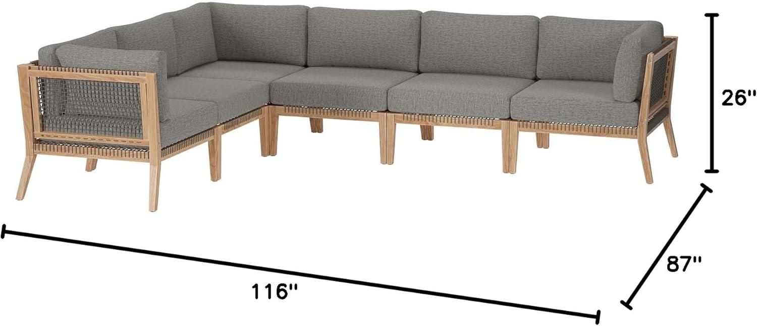 Modway Clearwater Outdoor Patio Teak Wood 6-Piece Sectional Sofa