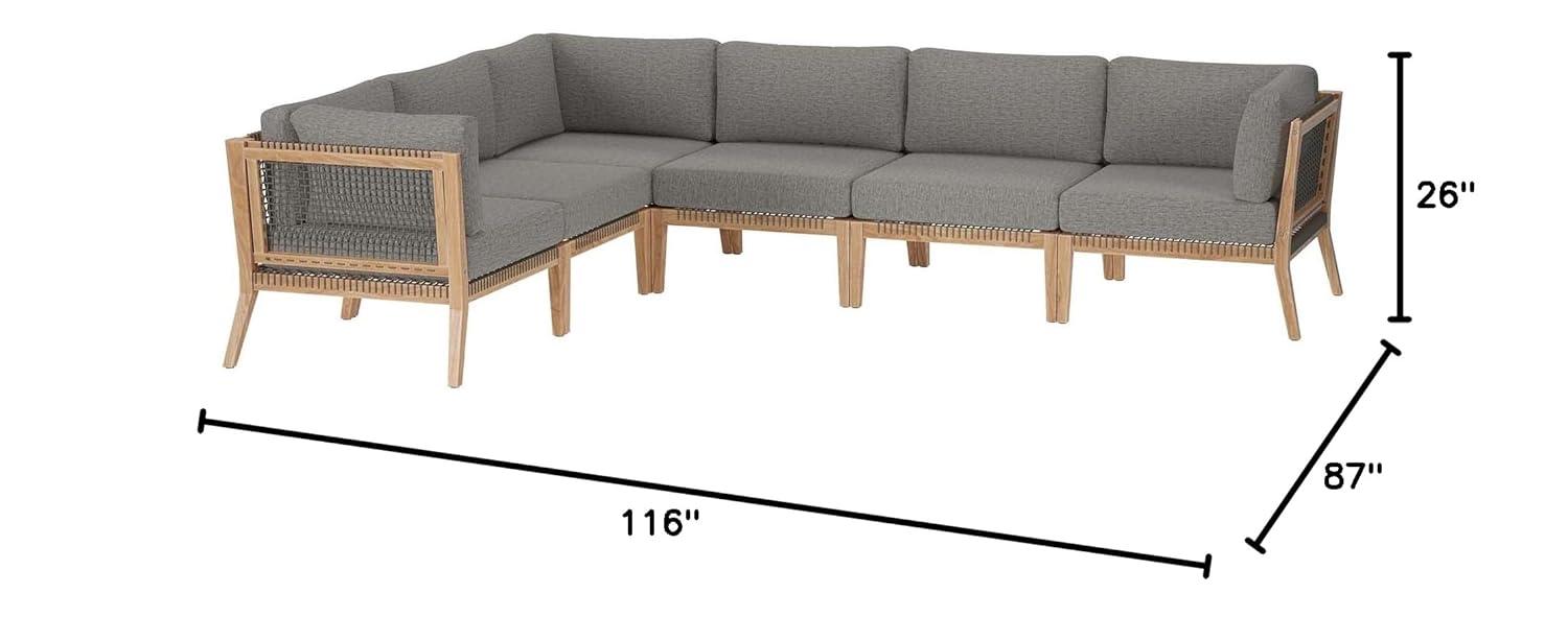 Modway Modway Clearwater Outdoor Patio Teak Wood 6-Piece Sectional Sofa